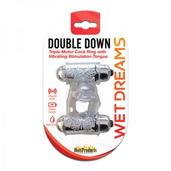 Wet Dreams Double Down Dual Motor Cock Ring With Power Bullet And Stimulator Tongue With Motor