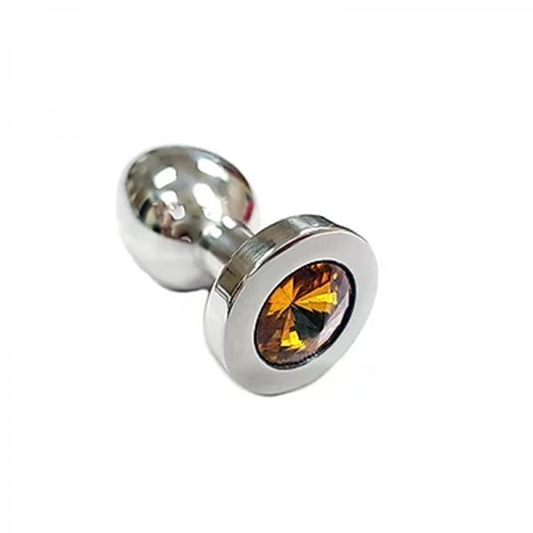 Stainless Steel Smooth Medium Butt Plug Yellow Crystal In Clamshell