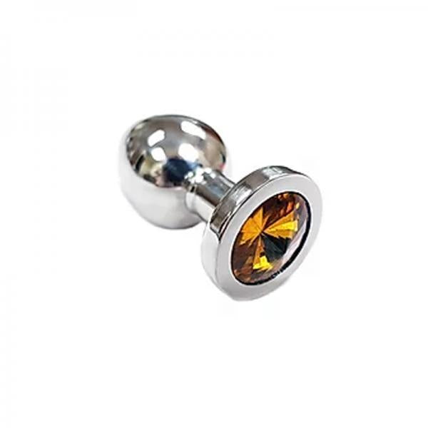 Stainless Steel Smooth Small Butt Plug Small With Yellow Crystal In Clamshell
