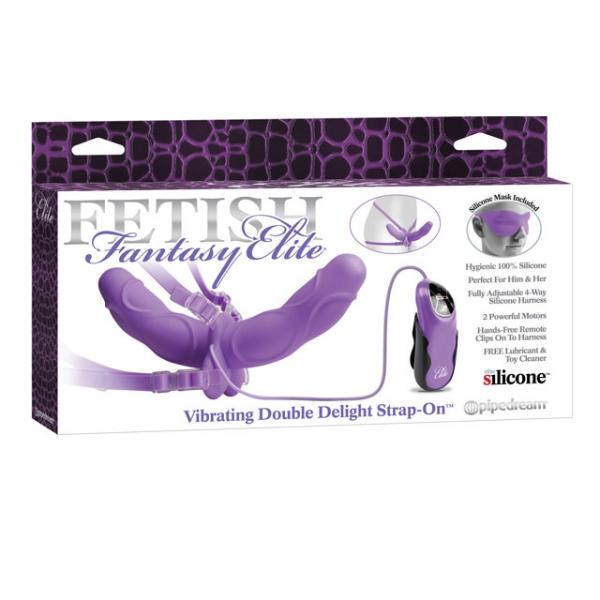 Elite Vibrating Double Delight Strap On 10 Inches - Purple