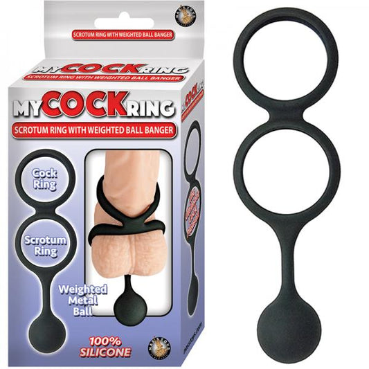 My Cock Ring Scrotum Ring With Weighted Ball Banger Silicone Black