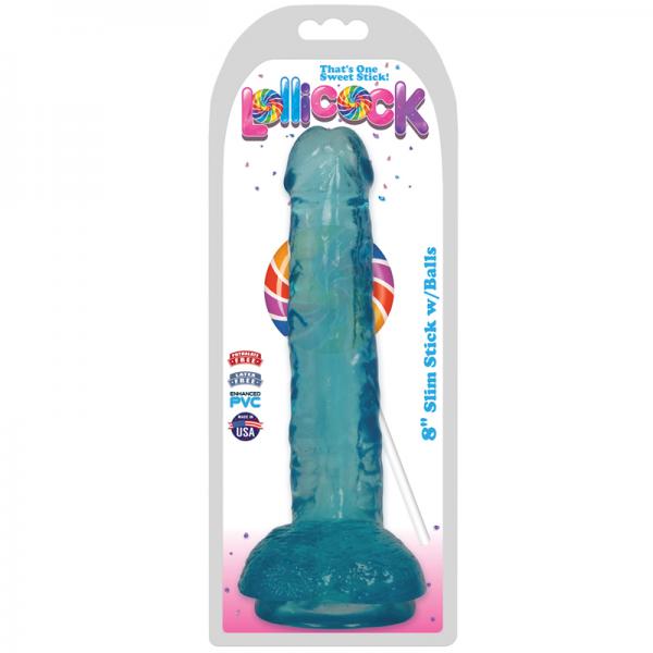 Lollicock 8 inches Slim Stick Dildo With Balls Blue