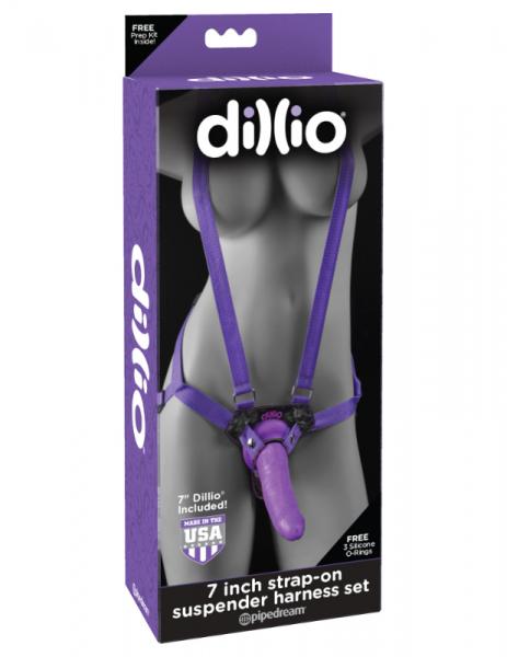 Dillio 7 inches Strap On Suspender Harness Set Purple