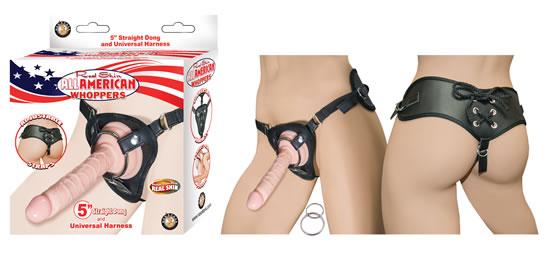 All American Whoppers 5 inches Straight Dong Beige & Universal Harness