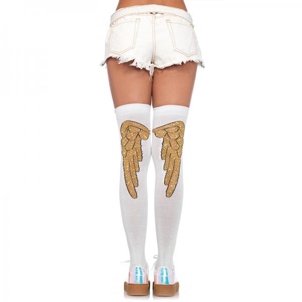 Lurex Angel Wing Over The Knee Socks O/s White/gold