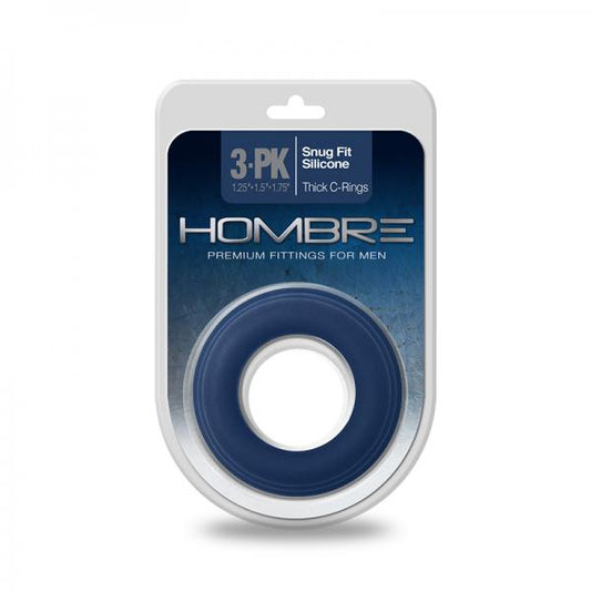 Hombre Snug Fit Silicone Thick C-rings 3pk Navy