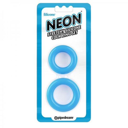 Neon Stretchy Silicone Cock Ring Set Blue