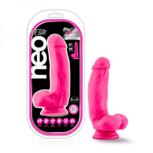 Neo Elite - 7in Silicone Dual Density Cock With Balls - Neon Pink