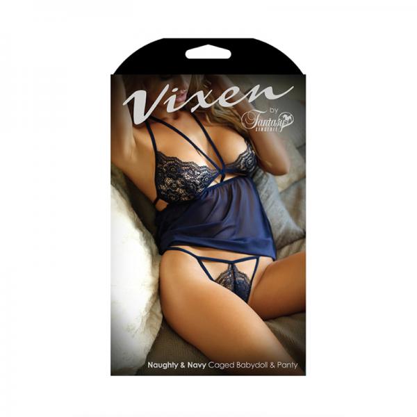 Vixen Naughty & Navy Caged Babydoll & Panty Os Navy